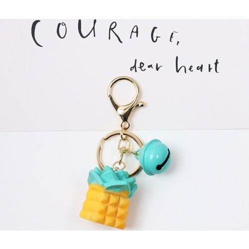 Cute Summer Lovely Pineapple Fruit 3D Accessories Resin Gold Plated Keychain For Women Key Chains Ring Bag Pendent Charm D626