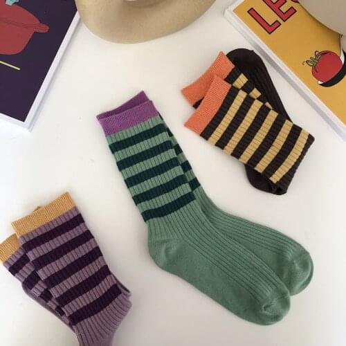 Fashion Women Socks 2020 New Fashion Long Socks Girls Korea Style Striped Color Breathable Casual Cotton Socks Lady High Quality