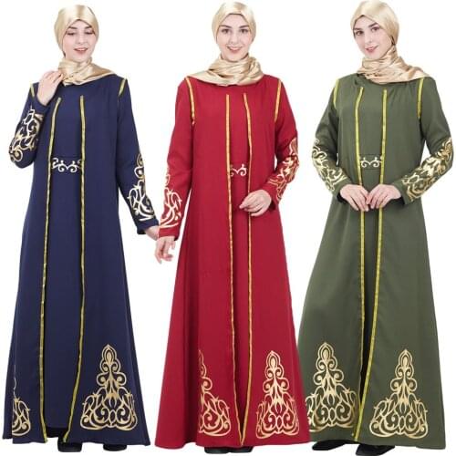 2 Pieces Muslim Folk Custom Fashion Maxi Dress Set Long Sleeve Hot Stamping Printing Islamic Clothing Arab Elegant Dresses M-2XL