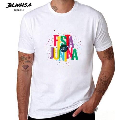 BLWHSA Festa Junina T-shirt Men Summer 100%Cotton Fashion T Shirts O-neck Cool Streetwear Casual Leisure Short Sleeve White Tops