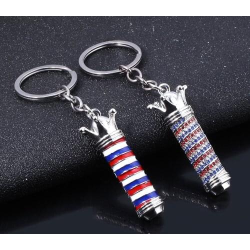 SG New Hairdresser Keychains Barber Shop 3D Pole Light Pendants Keyring Love Collier Pin Jewelry Car Bag Keyring Men Lady Gift