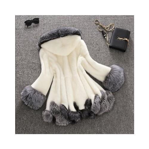 New imitation fur artificial fur female white rabbit fur mink winter coat hooded coat fur coat women faux fur coat women