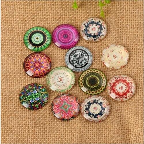 Oval Cabochons Self-adhesive Kaleidoscope Pattern Mixed Color Mosaic Printed Glass