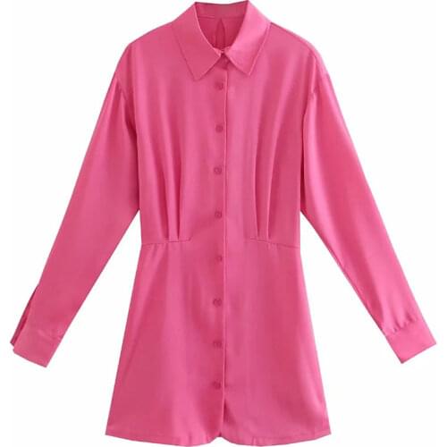 Nlzgmsj Za Satin Dress Women Mini Shirt Dress Woman Elegant Pleated Long Sleeve Party Dresses Ruched Summer Dresses 202107