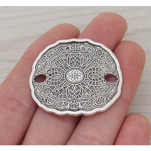 5 x Metal Large Tribal Oval Disc Connector Charms Pendants for Bracelet Jewelry Making Findings 39x34mm