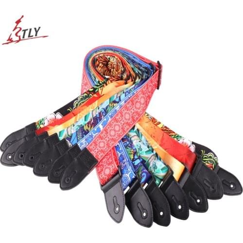 Chinoiserie Series Polyester Guitar Strap Belt for Acoustic Electric Bass Folk Guitar Leather Ends 155cm*2"