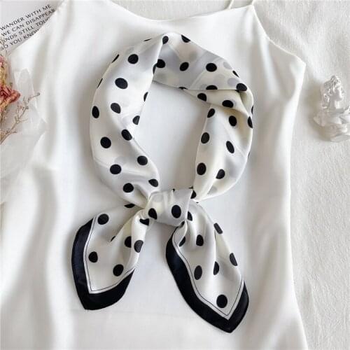 Square Silk Scarf Women Polka Dot Elegant Neck Kerchief Hait Tie Bag Band Wrist Strap Handscarves Hijab Warp Bandana 70cm*70cm