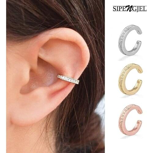 SIPENGJEL Clear Zircon No Piercing Ear Cuff Earrings Earcuff Fake Cartilage Clip Earring For Women Ear Cuffs Jewelry Gift