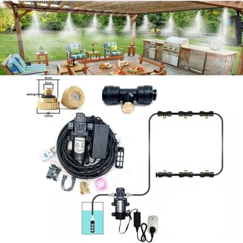 HEMAN Free shipping Fog Mist System Garden Water Mist Spray Misting Cooling System Water Supply Way Tap or Tank Water 6-18M