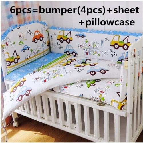 Discount! 6pcs Newborn Baby Bedding Kit Crib Pieces Set Sell On Sale,include(bumper+sheet+pillowcase)