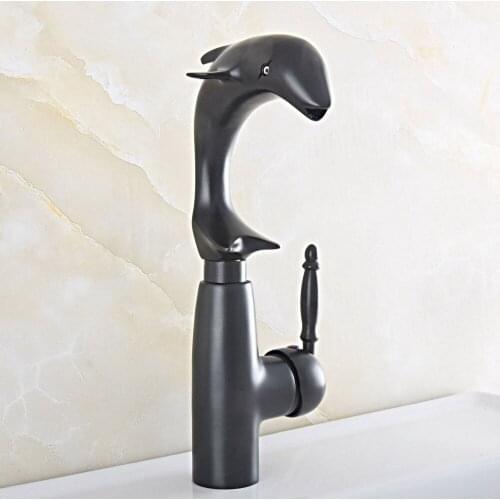 Black Dolphin Basin Sink Faucet Bathroom Mixer Tap Wide Spout Vessel Sink Fauet Hot Cold Water Tap