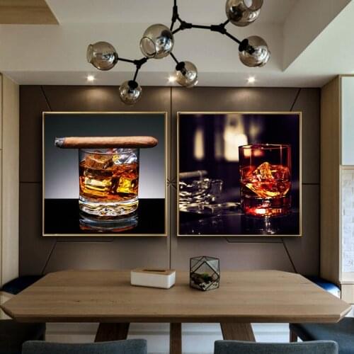 Modern Red Wine Glass and Cigar Still Life Canvas Painting Art Nordic Posters and Prints Wall Pictures for Living Room Decor