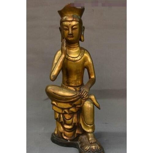 15" Old Tibet Buddhism Copper Bronze Gilt ponder GuanYin Kwan-yin Buddha Statue