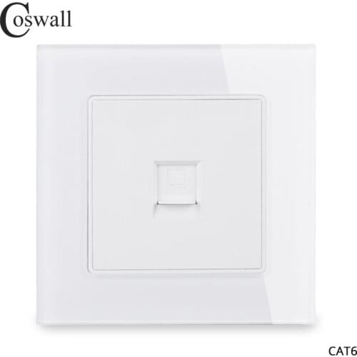Coswall Glass Panel 1 Gang CAT6E RJ45 Internet Connector Outlet Tool-free Quick-wireable Wall Socket White Black Grey C1 Series