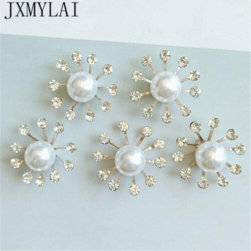 10 PCS 23mm Fashion Metal Alloy KC Gold Crystal Rhinestone Imitation Pearl Flowers Connectors Charm DIY Jewelry Findings