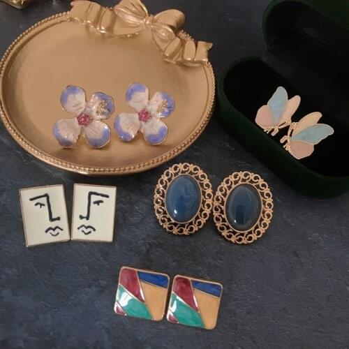 Vintage Earrings Flower Butterfly Geometric Abstract Enamel Cute Earring