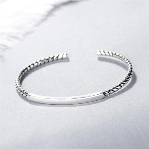 Vintage 925 Sterling Silver Creative Retro Twist Interweave Geometric Letter Open Cuff Bracelet For Women Female Wholesale SB079