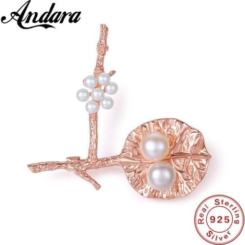 New Pearl Brooch Jewelry For Women 925 Sterling Silver Pearl Flower Brooches And Pin Wedding Leaf Collar Brooch
