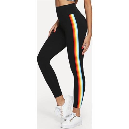 SOVICI Wide Waistband Stripe Side Leggings Black Fashion New Capris Sporting Pants Women Summer Athleisure Leggings