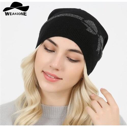 Female skullies beanies Fall Winter Hat For Women Wool Cap Knit Cord Bow Girl Brand New 2017