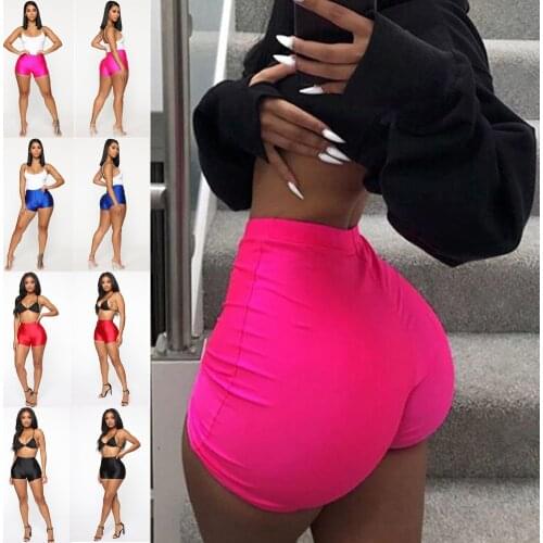 Womens Fitness Bike Shorts Soft Skinny Slim Stretchy Solid Shiny Casual Comfortable Shorts Cotton Spandex Workout