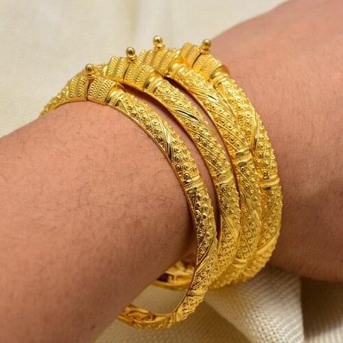 Dubai Luxury Queen crown 24K Gold Color Jewelry Big Bangles for Women Ethiopian Bracelets Middle Arab States Party wedding Gifts