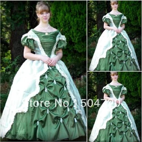 19 Century Green Civil War Southern Belle Gown evening Dress/Victorian Lolita dresses/scarlett dress US6-26 V-293