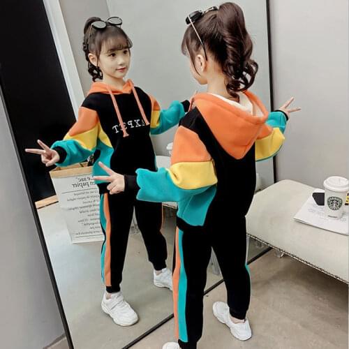 Girls Fashion Hoodies Pants 2pcs Clothing Sets Spring Autumn Children Sport Sweater Clothes Set Teen Kids Tracksuits 3-12t