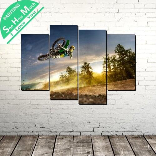 4 Piece Motorcycle racing Modern Wall Art Canvas Painting Posters and Prints Framed Art Painting Pictures for Home Decoration