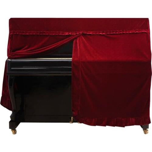 Velvet Piano Full Cover Upright Piano Solid Color Half Open Style Protector Dust Cover Elegant Instruments Accessory Decor