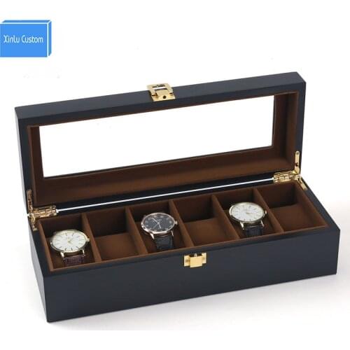 Black Paint 6 Slots Watch Boxes Jewelry/Watch Grids Velvet Storage&Display Watches Cases Gift Packaging Wholesale Drop Shipping