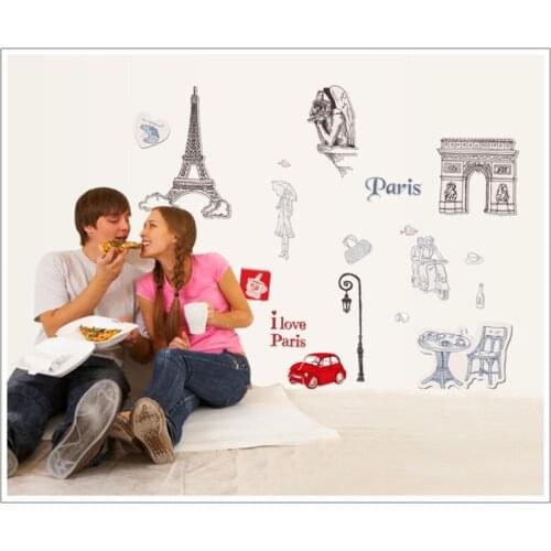 Free shipping!! 110*110cmZY91034adhesive 3d wall stickers I Love Paris removable wall decorations living room