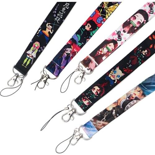 P4308 Anime Lanyard Keychain Demon Slayer Kimetsu No Yaiba Blade of Ghost Vintage Key Rings For Women Girl Cosplay Jewelry Gift