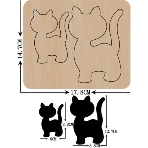 2 Size Cat Keychain Birthday Cake Decor Plug-in Flag Handwork Wooden Mold Wood Dies Leather Cloth Paper Craft Christmas Pendants