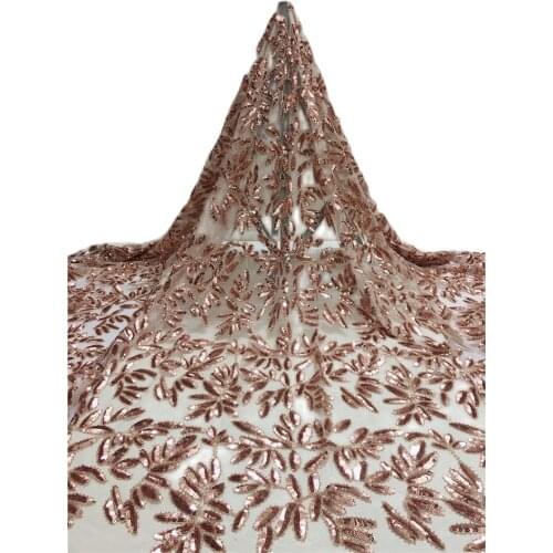 Champagne Color Pretty Sequins and Beads Embroidered Material African Cord French Lace Fabirc for Fashion Show Dress