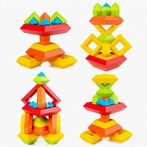 Wood Assembled Pyramid Building Blocks Large Color Cube Stacking Block Kids Montessori Educational Toys Creativity Cognitive Toy