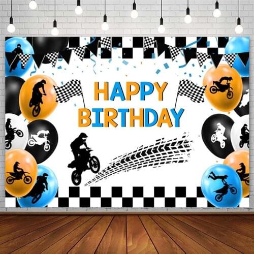 Motorcycle Race Backdrop Boy Happy Birthday Party Bluey Yellow Balloon Photography Background Photo Studio Photocall Decor Props