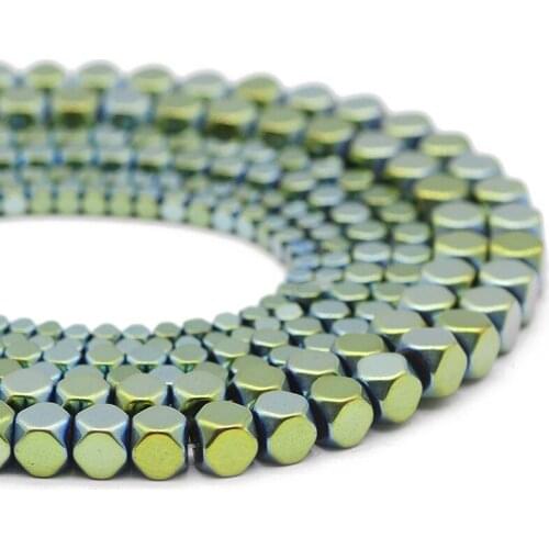 Hematite Natural Stone Faceted Square Cube Green 3/4/6MM Spacer Loose Beads For Jewelry Making Handmade DIY Bracelet Accessories