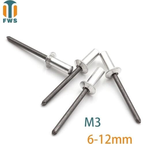 10 PCS M3 6-12mm DIN EN ISO 15973 GB /T 12615.1 Aluminum Steel Closed End Blind Rivets With Break Pull Mandrel Protruding Head