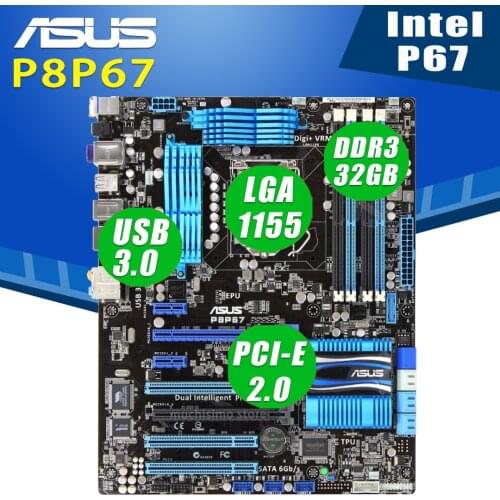 LGA 1155 Asus P8P67 Gaming Motherboard Core i7/Core i5/Core i3 DDR3 32GB PCI-E 2.0 USB2.0 Overlocking Intel P67 Placa-mãe 1155