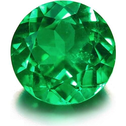Quality Loose Gemstone Muzo Green Diamond Round Shape Plain Convex Cutting Lab Created Colombian Emerald