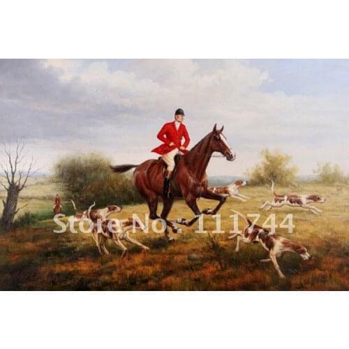 Horse oil painting Modern Landscape paintings The Fox Hunt I 100%handmade High quality free shipping