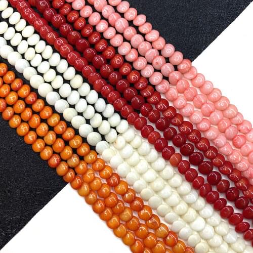 Button Shaped Red Coral Beads Natural Bulk Jewelry Handmade Necklace Bracelet DIY Accessories Length 15 Inches Size 4x8mm
