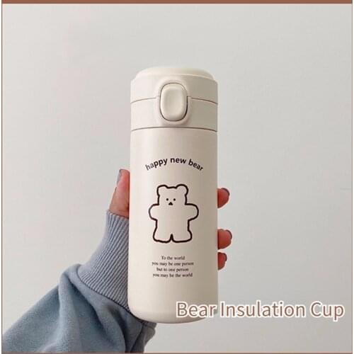 Korean Style Kawaii Girl Simple Bear Vacuum Flask Water Bottle Water Cup Cute Creative Outdoor Portable Vacuum Flask
