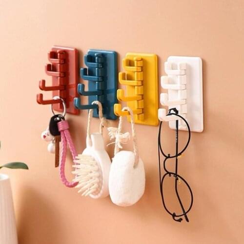 4pcs Rotating Hook Creative Nordic Adhesive Hook Bathroom Kitchen Wall Hole-free Hanger Key Bag Clothes Hook Home Organizer