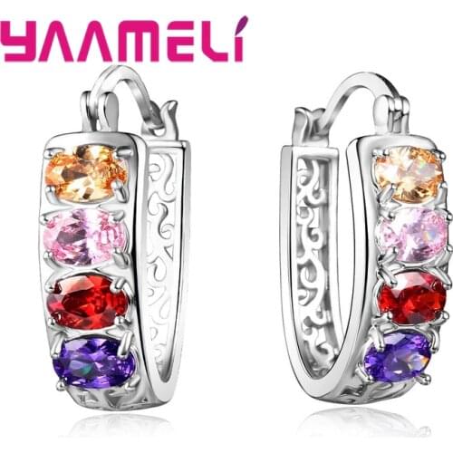 Hot Sale Fine 925 Sterling Silver Hoop Circle Earrings For Women Girl Austria Crystal White Colorful Zircon Brincos Wedding Gift