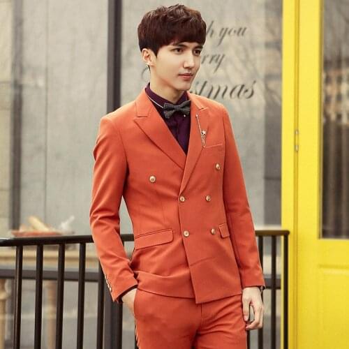 M-xxxl 2021 Spring And Summer Thin Slim Double Breasted Male Solid Color Suit Set Men Clothing Formal Dress Singer Costumes