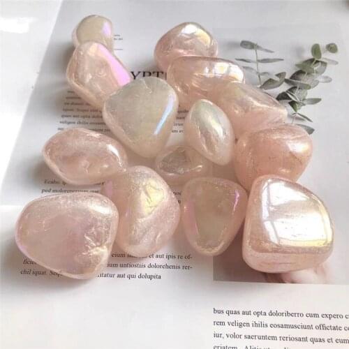Natural polished angel aura rose quartz crystal tumble stone for home decoration