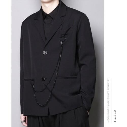 Autumn and winter hair stylist can remove metal chain decoration personality handsome casual suit jacket mens suit Korean versi