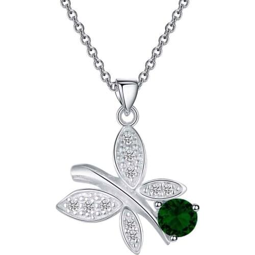 Wholesale Silver Plated Charm Jewelrys Necklace,free Shipping Fashion Fashion Jewelry Pendant Butterfly Inlaid Green Stone AN886